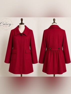 Tulle Women’s L Red Wool Blend Retro Swing Coat Statement Collar Vintage Look